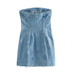 Blue Denim Strapless Tube Dress