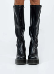 Coline Knee High Platform Boots Black