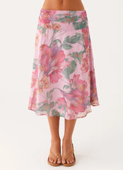 Valley Midi Skirt Pink Floral