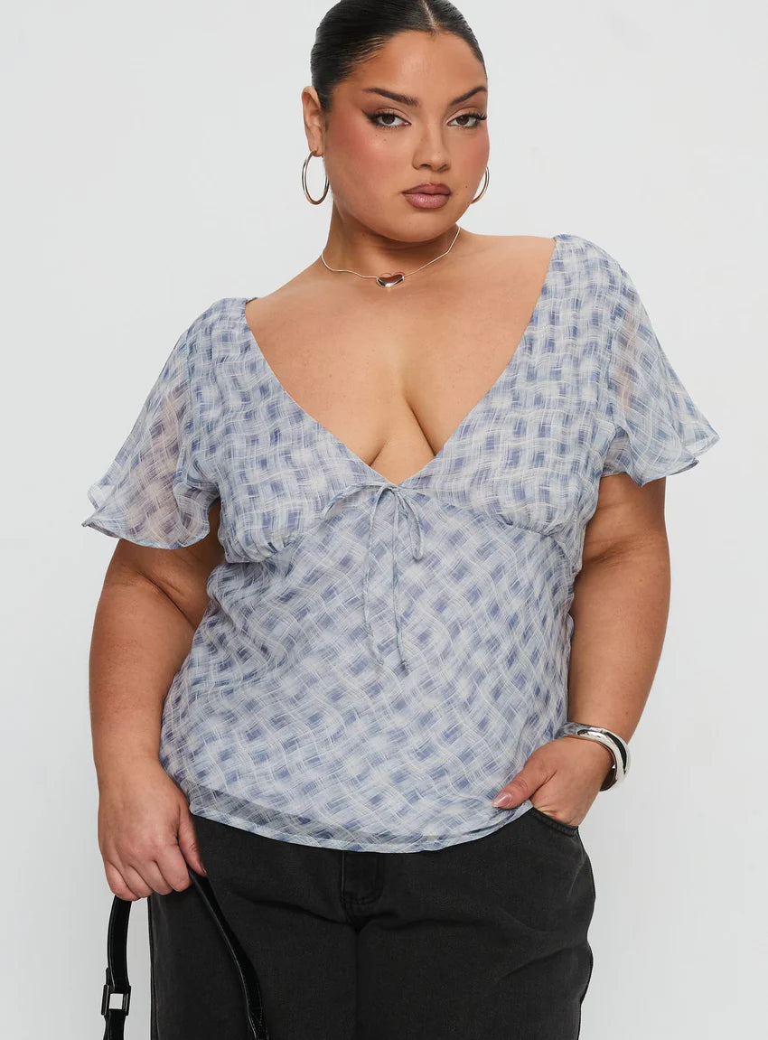My Last Love Top Blue Check Curve