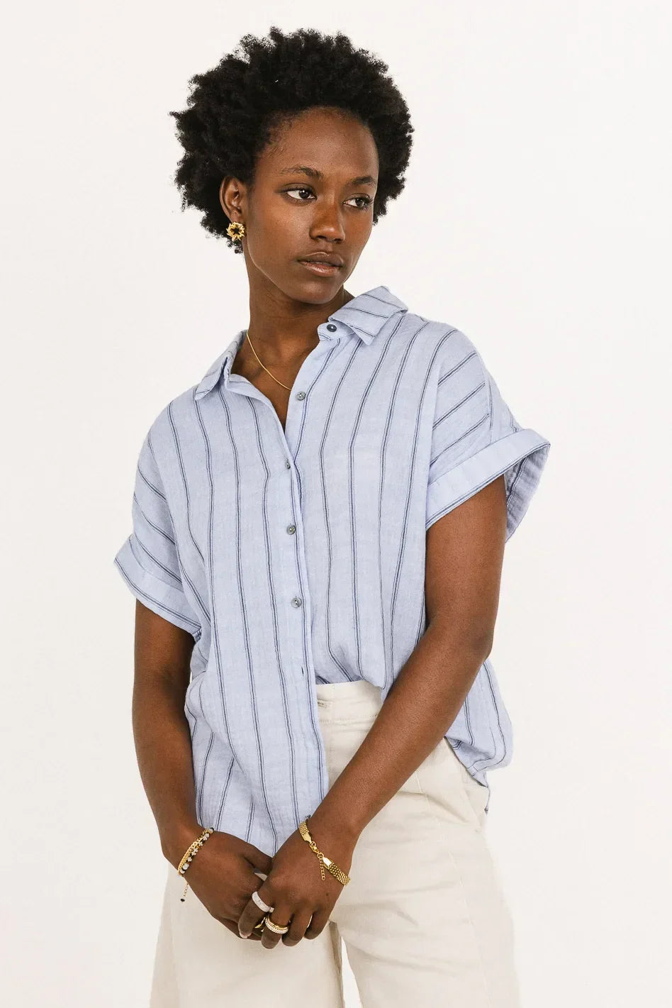 Topanga Striped Button Up In Blue Final Sale