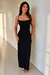 Nadine Lace-Up Back Maxi Dress - Black