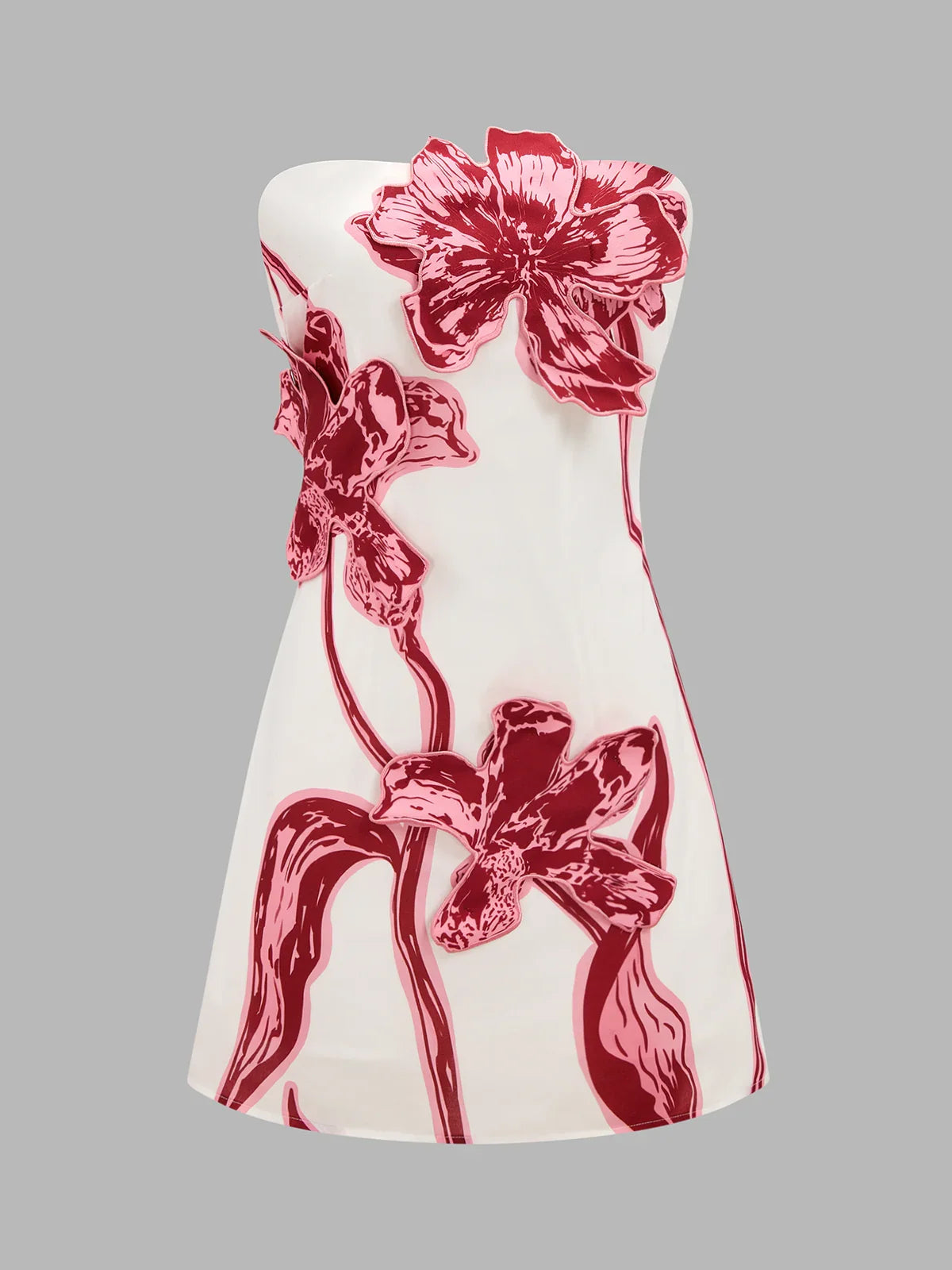 3D Floral Strapless Mini Dress
