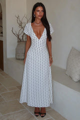Sora Midi Dress - White Polka