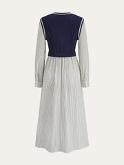 2 In 1 Cable-Knit Paneled Striped Midi Dress