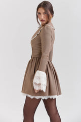 Sable-Brown Puppytooth Check Mini Dress - Sale