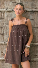 Sloane Mini Dress - Chocolate Polka
