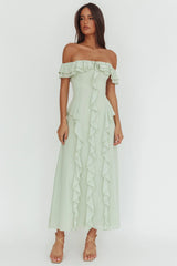 Scarlet Off-Shoulder Ruffle Trim Maxi Dress Sage