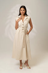 Estelle Cream Midi Dress With Detachable Waist Belt