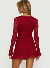 Airabella Long Sleeve Lace Mini Dress Red