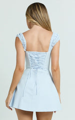 Charlotte Mini Dress - Cap Sleeve Fit And Flare Dress In Blue
