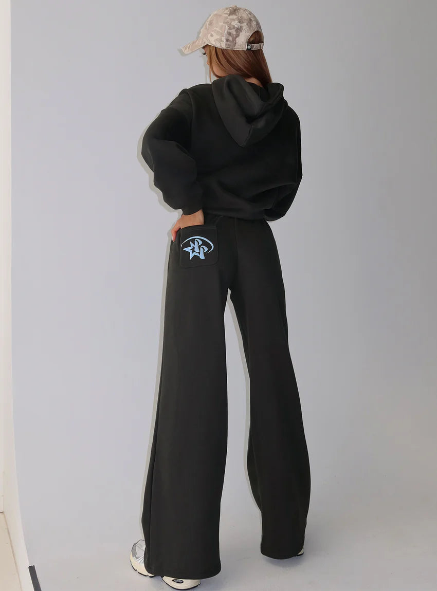 Princess Polly Stargirl Wide Leg Sweat Pants Charcoal
