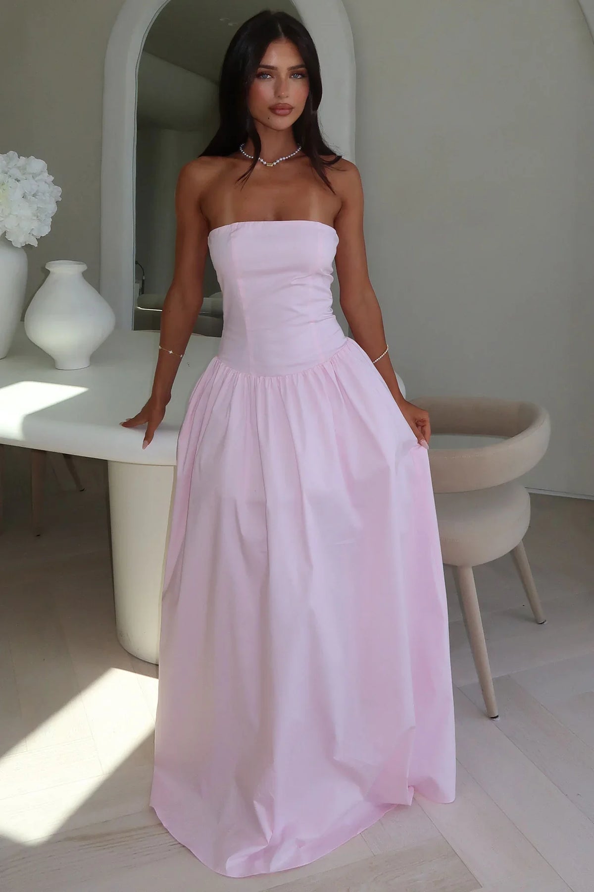 Iridessa Strapless Maxi Dress - Baby Pink