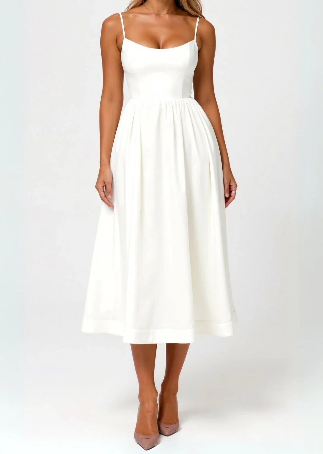 Wedding Guest Dress, Elegant Corset Midi Dress For Women - White, Light Blue, Pink, Purple