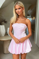 Beauty Strapless Satin Dress - Pink