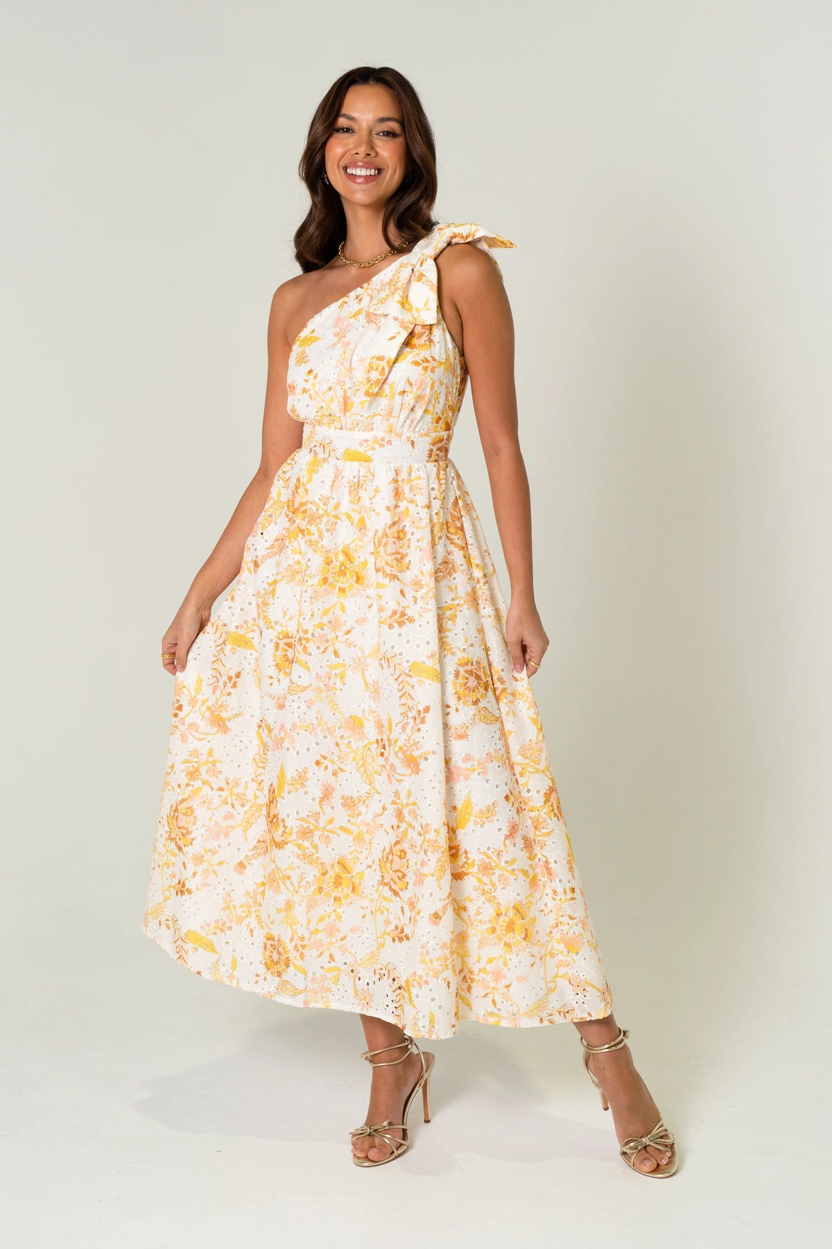 Amber One Shoulder Print Midi Dress