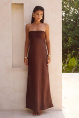 Elsa Strapless Scarf Maxi Dress - Chocolate